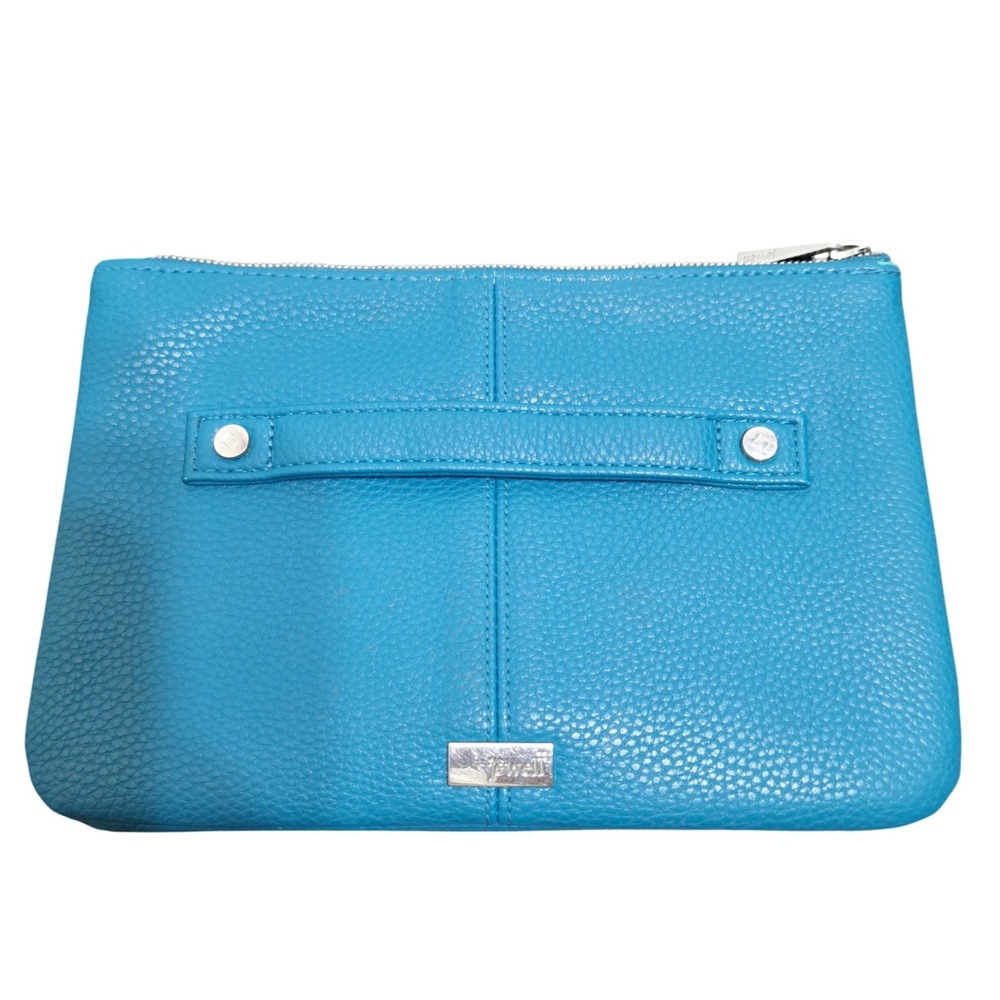 Jewell Thirty-One Clutch Bag Womans OS Teal Blue Pebbled Faux Leather Double Zip